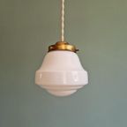 Art Deco Hanglamp In Witte Opaline, Jaren 1920-30 thumbnail 11