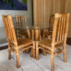 Vintage Boho Bamboe Eetkamerset - Eettafel Met Stoelen thumbnail 11