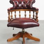Rode Rundleren In Hoogte Verstelbare Chesterfield Bureaustoel In Engelse Stijl thumbnail 2