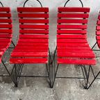 Red Slatted Chair With Black Metal Frame thumbnail 4