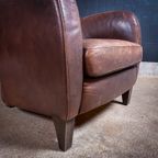 Set Van 2 Vintage Leren Fauteuils Met 1 Poef thumbnail 11