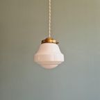 Art Deco Hanglamp In Witte Opaline, Jaren 1920-30 thumbnail 8