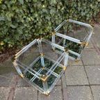 Hollywood Regency Bijzettafels Plexiglas, Glas, Messing 80S thumbnail 2