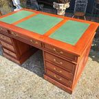 Klassieke Engelse Schrijftafel, Bureau, Desk, Met Lederen In thumbnail 2