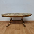Vintage Ovale Messing Salontafel Koffietafel Met Marmer Blad thumbnail 2