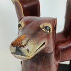 Zeldzame Antieke Houten Tafel Met Hondenkoppen En Bloemenschildering thumbnail 13