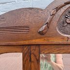 Antiek Eiken Wastafel, Kaptafel Of Commode Met Wit Marmer Blad En Spiegelopstand thumbnail 7