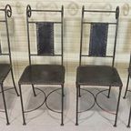 Set Van 4 Vintage Ijzer En Leer Stoelen, Zwart thumbnail 5