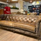 Stoere Chesterfield 3 Zits Bank In Vintage Taupe Bruin Leder thumbnail 5