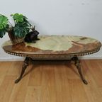 Vintage Hollywood Regency Ovale Salontafel, Koffietafel Met Marmer Onyx Blad thumbnail 2