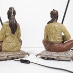 2 Exclusive Table Lamps Chinese Woman And Man On A Pillow Brass thumbnail 16