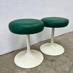 2x Vintage Tulpkrukje Space Age, Voet Wit Skai Zitting Groen thumbnail 6