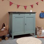 Groene Vintage Commode Met Grijs Marmeren Blad thumbnail 5