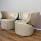 2X Rolf Benz 684 Fauteuils - Crème - Leder - Draaifauteuil thumbnail 4