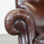 Comfortabele En Correcte Donkere Antieke Schapenleren Engelse Armchair In Zeer Goede Staat thumbnail 12