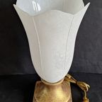 Vintage Murano Glazen Kelk Tafellamp Met Gouddkleurige Aardewerk Voet. Jaren 1970-1980 thumbnail 9