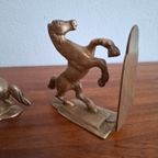 Paar Vintage Messing Boekensteunen, Steigerende Paarden Hollywood Regency thumbnail 6