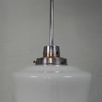 Art Deco Hanglamp Met Witte Glazen Kap, Jaren 30 thumbnail 5