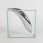 Lisa Mori Voor Inn - Modernist - Glas - Kristal - Aluminium - Vaas - 90'S thumbnail 4