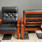Two Teak And Black Leather Chairs By Hs Denmark 1970S thumbnail 4