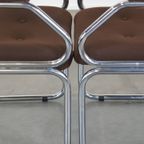 Set Van 4 Leuke Vintage Design Eetkamerstoelen Met Bruine Stoffen Bekleding thumbnail 16