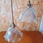 Vintage Glas Plafoniere, Plafond Lamp, Reliëf Glas thumbnail 7