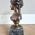 Prachtige Bronzen Buste Van Een Jonge Dame - 19e Eeuw thumbnail 5