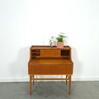 Zweeds Teak Secretaire Met Lades En Uitschuifbaar Blad, Bureau thumbnail 11