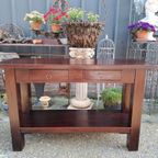 Donker Teakhouten Sidetable, Haltafel, Wandconsole thumbnail 2