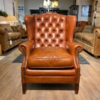 Gave Engelse Chesterfield Oor Fauteuil Cognac Leer thumbnail 2