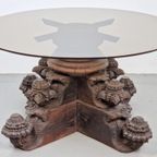 Anglo-Indiase Teak Hardhout Handmade Salontafel 19E Glas Rar thumbnail 2