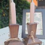 Set Vintage Kandelaren, Houtsnijwerk, Art Deco Style, Hout thumbnail 4