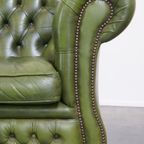 Comfortabele, Groene, Rundlederen Ruime 3 Zits Engelse Chesterfield Bank thumbnail 13