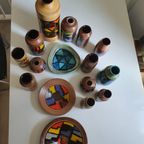 Mid-century Pattern Vetrata Vases And Bowls By Aldo Londi For Bitossi Italy. Black, Blue, Orange thumbnail 20