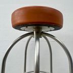 Vintage Stalen Barkruk - Skai Zitting, Rond, 3 Stuks, Oranje thumbnail 7