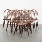 Set Van 10 Houten Vintage Windsor Spijlen Stoelen Uit De Jaren ’70 In Engelse Stijl thumbnail 2