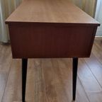 Vintage Houten Bureau Op Zwarte Poten Met Lade En Kastje thumbnail 3