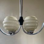 Lamp Art Deco 1930 Frans Chroom 4 Arms Licht Gele Schalen thumbnail 4