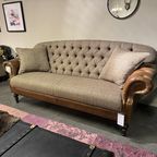 'Dartford' Chesterfield 3 Zits Bank Harris Tweed Met Vintage Cognac Leer thumbnail 5