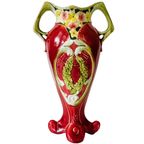 Majolica Vaas Art Deco Stijl Kersenrood Barbotine 1970’S thumbnail 2