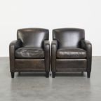 Stijlvolle, Tijdloze En Zeer Comfortabele Set Van 2 Zwart/ Grijze Schapenleren Design Fauteuils thumbnail 3