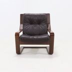Scandinavian Bent Wood And Leather Lounge Chair 1960S thumbnail 10
