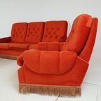 Vintage Deense Bank Fauteuils Oranje Velvet Velours Bankstel thumbnail 7