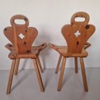 2 Brutalist Spaanse Lage Stoelen Grenen Vintage. thumbnail 3
