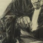 Grote Houtskool Tekening Advocaat Kunst Driesschaert Gedateerd 1974 thumbnail 18