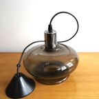 Vintage Rook Kleurige Glazen Hanglamp Met Chromen Montuur, Jaren 70. thumbnail 4