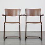 Set Van 2 Thonet Model S43 Eetkamer/Bijzetstoelen, Met Armleuningen thumbnail 2