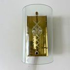 Vintage Wandlamp - Gebogen, Bewerkt Glas, Messing thumbnail 3