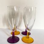 4X Champagne Glas Paars/Gele Voet Vintage thumbnail 4