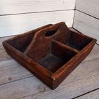 Stevig Charmant En Decoratief Brocant Houten Bakje. thumbnail 5